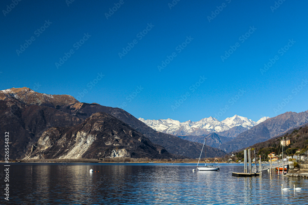 lake in the mountains and blue sky