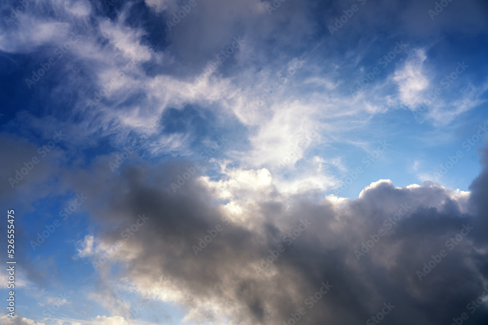Beautiful natural background, blue sky with clouds. Abstract wallpaper