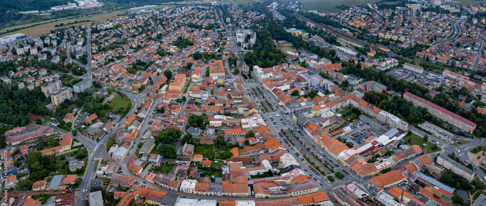 Aerial view of the city Rakovnik in the czech Republic on a cloudy day