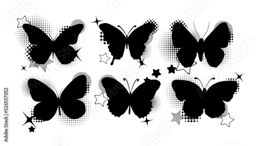 Silhouette of butterfly. Set of butterflies of different shapes. Monochrome vector illustration on white background. © Мария Неноглядова