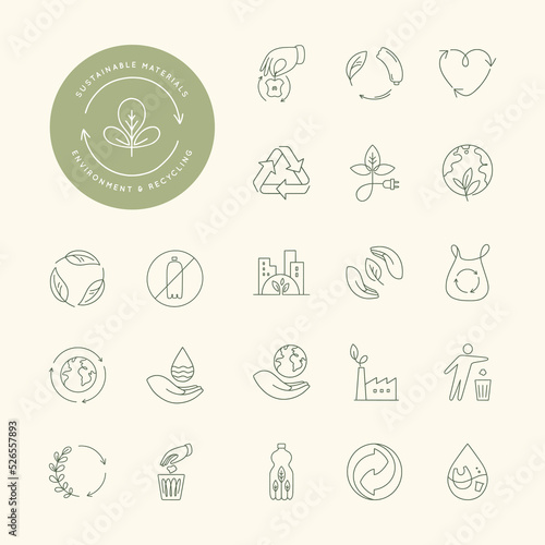 Vector set of design elements, logo design templates, icons, and badges in trendy linear style.