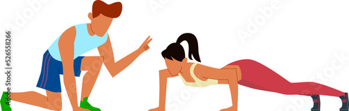 Fitness coach training woman. Push ups exercise