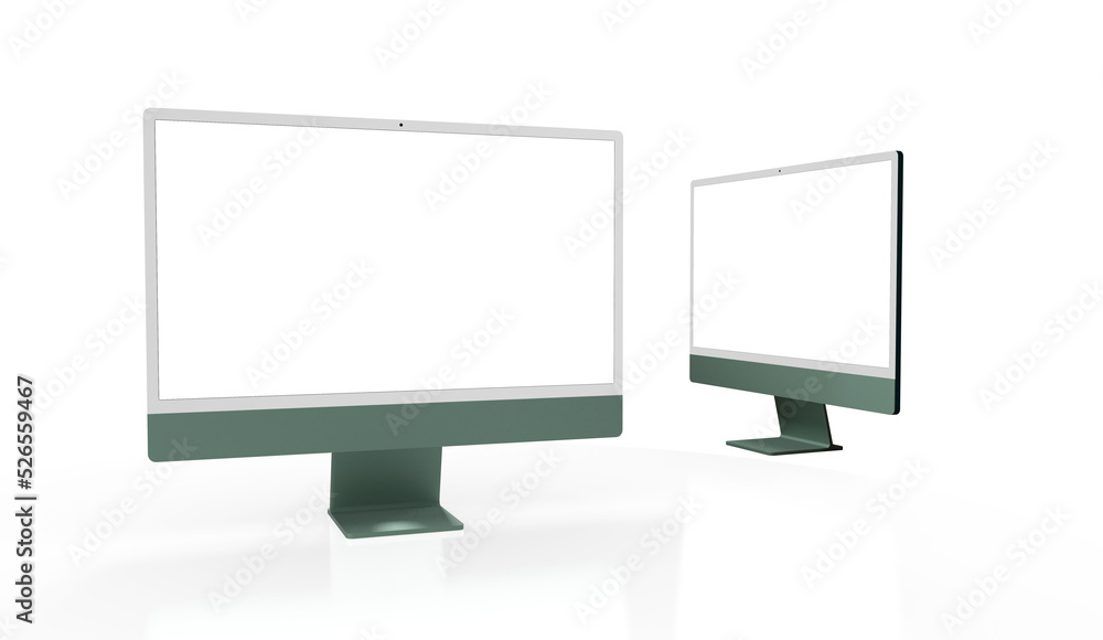 Realistic 3D Computer, with a white screen, isolated on a background Realistic 3D Computer, with a white screen, isolated on a background