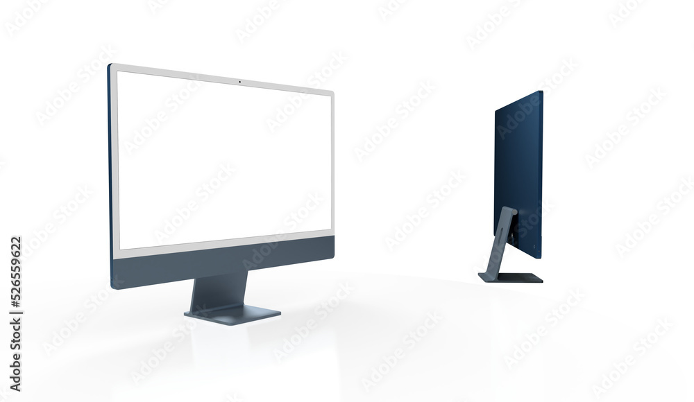 Trendy realistic thin frame monitor mock up with blank white screen Trendy realistic thin frame monitor mock up with blank white screen