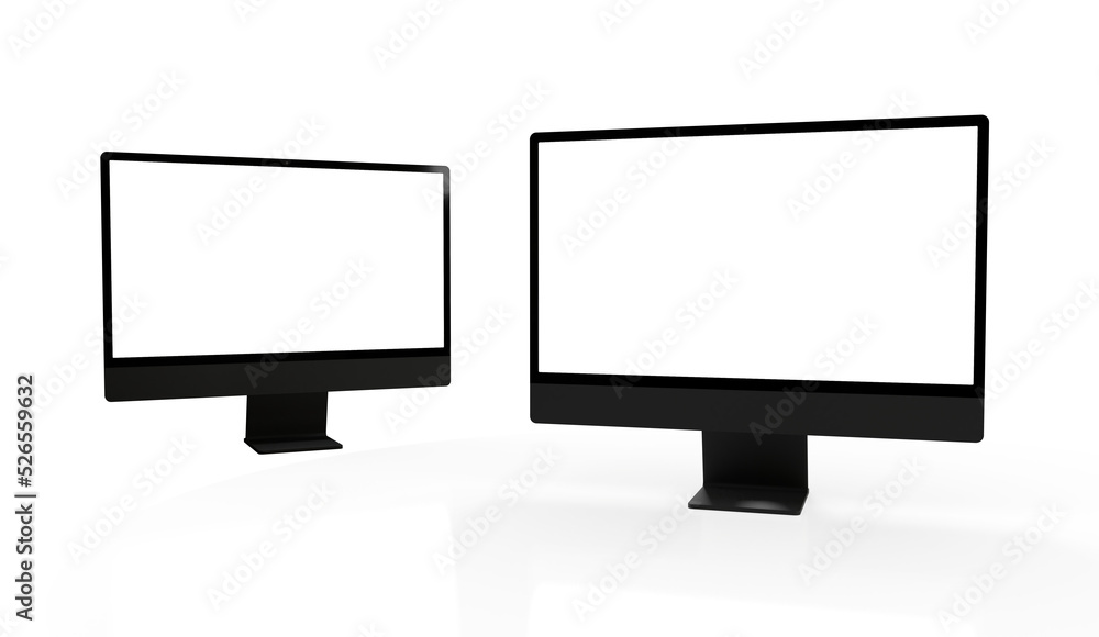 Computer display with blank white screen 3d. Computer display with blank white screen 3d.