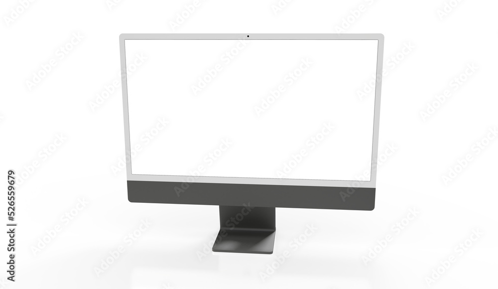 Realistic 3D Computer, with a white screen, isolated on a background Realistic 3D Computer, with a white screen, isolated on a background