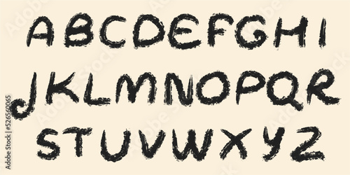Handwritten calligraphic alphabet, spray-painted font. Large letters, vector font.