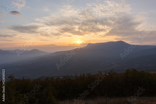 Sunset near Demerdzhi rocks. Crimea