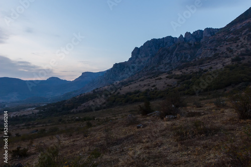 Sunset near Demerdzhi rocks. Crimea