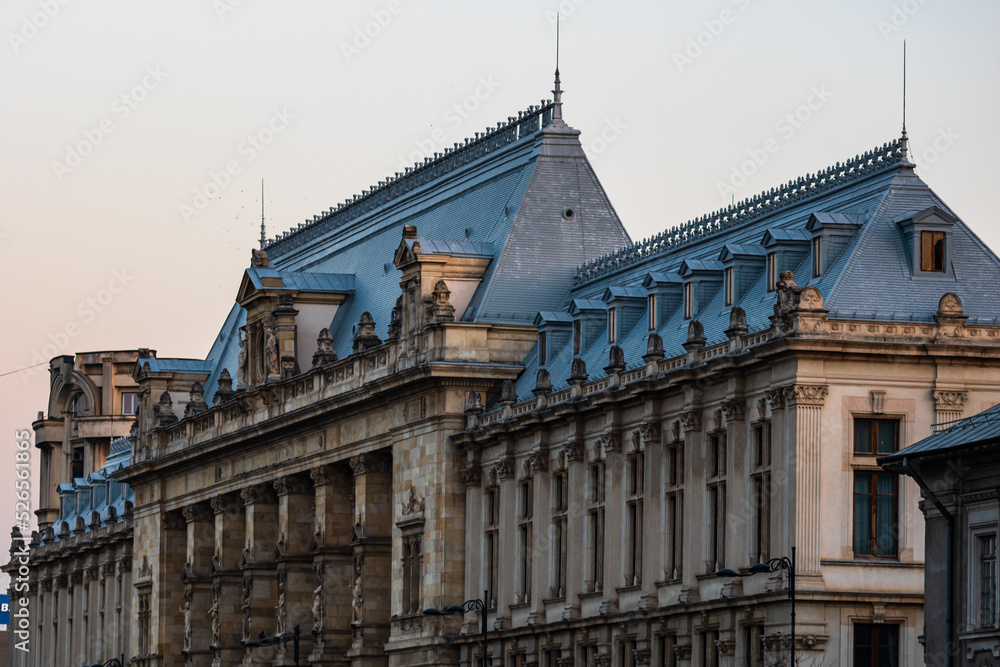 Historic building architecture in Bucharest, Romania, 2022