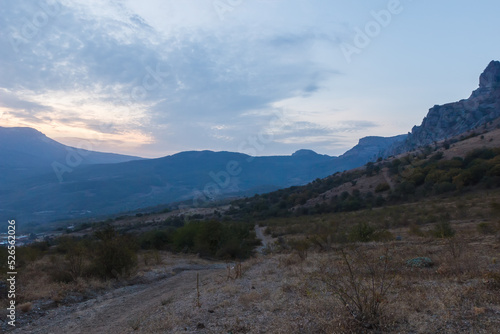 Sunset near Demerdzhi rocks. Crimea © lindely