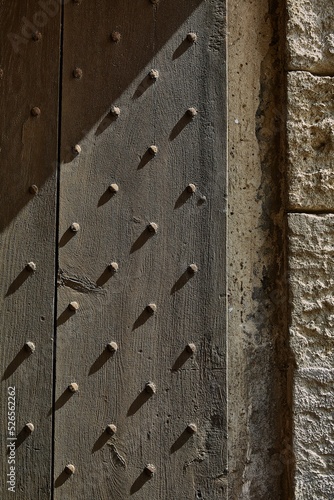 Vertical closeup shot of old gates to a castle in Aigues-Mortes, Gard, France