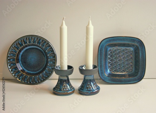 Blue stoneware collection from Soholm Bornholm Denmark 1960s. Design Einar Johansen. photo