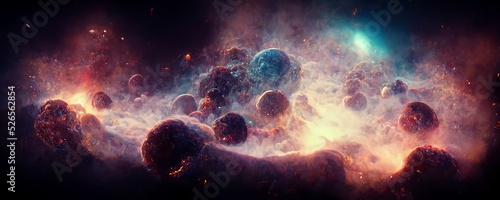 Nebula in outer space, planets and galaxy 