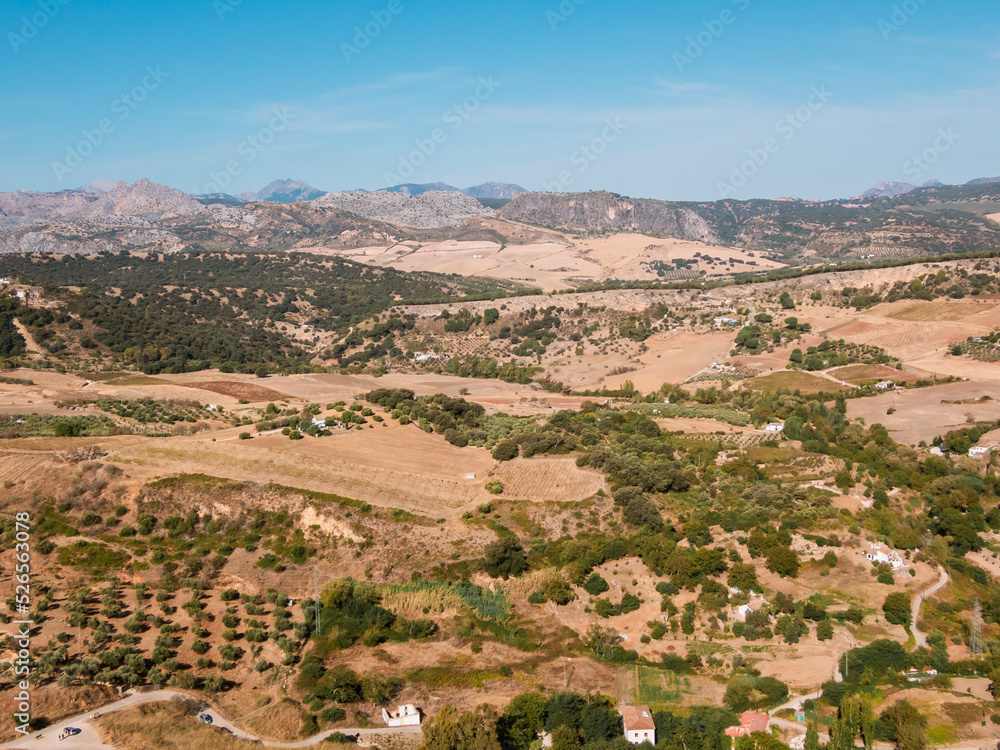 Beautiful landscape of the Ronda mountains on a sunny day. Andalusia, Spain