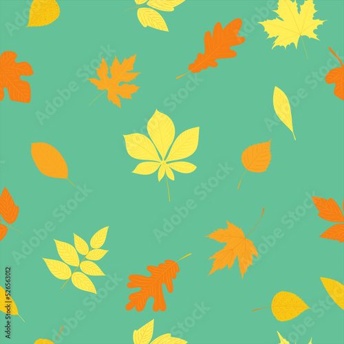 seamless green background with yellow leaves, vector