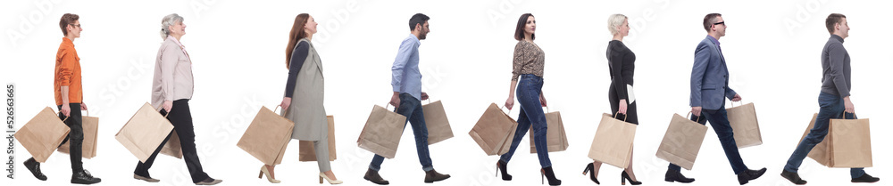 a group of people are running paper shopping bags a group of people are running paper shopping bags