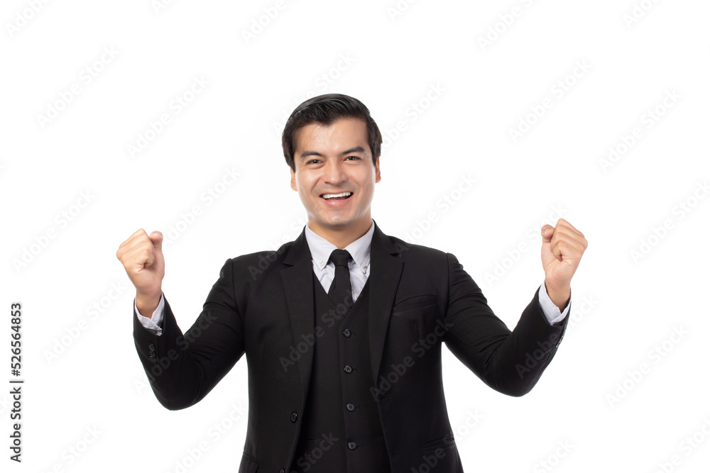 portrait of a confident business man in black suit and smile, expression face isolated on white background. Portrait businessman success concept. portrait of a confident business man in black suit and smile, expression face isolated on white background. Portrait businessman success concept.