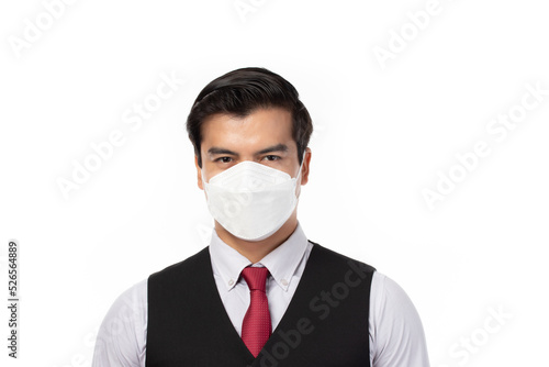Businessman wearing face mask protect filter pm2.5 anti pollution, anti smog, viruses, Covid 19. Air pollution, environmental concept.