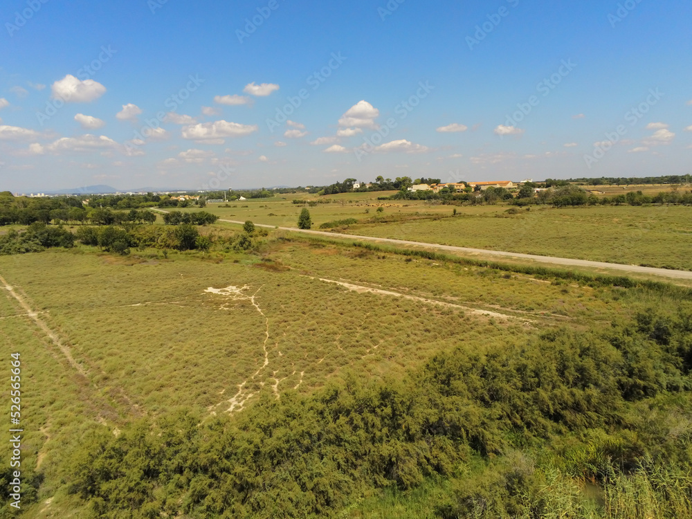 Réserve naturelle de Lattes, vue aérienne, Occitanie