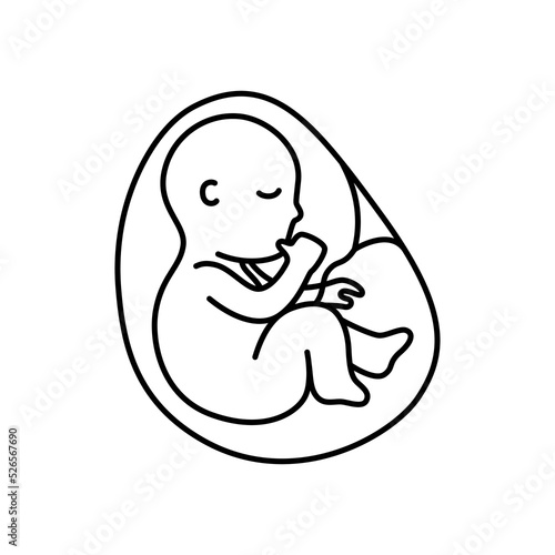 Cute fetal baby in womb icon outline style with editable stroke vector illustration