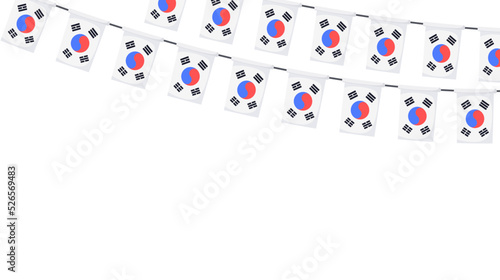 South Korea flag garland chain. Korean bunting decoration for celebration. Vector background.