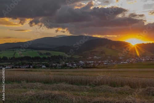 Summer sunny beautiful evening near Oravska Polhora village in Slovakia photo