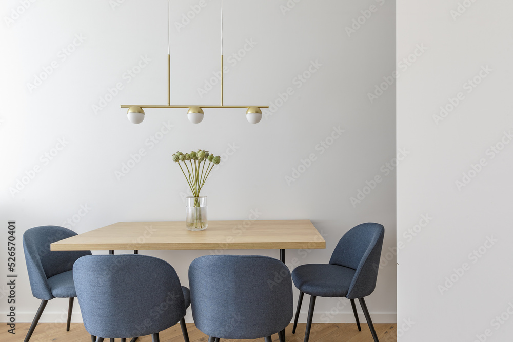 Modern minimalist kitchen and dining room interior design with wooden ...