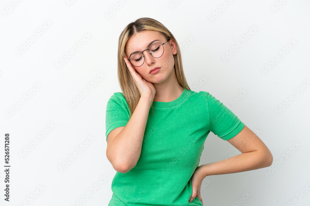 Young caucasian woman isolated on white background with headache Young caucasian woman isolated on white background with headache