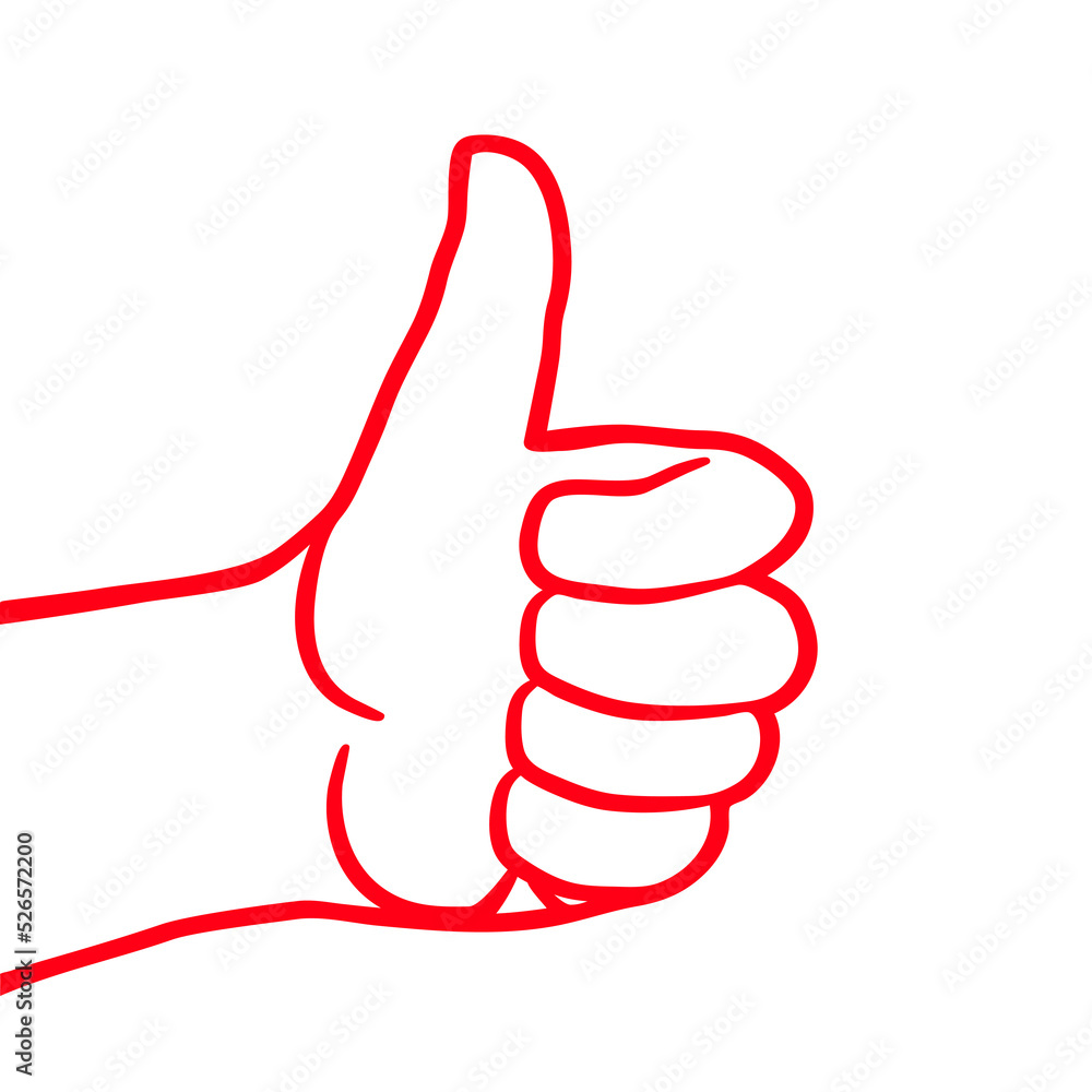 The red hand shows thumb up. Hand thumb up icon. Flat illustration. Isolated badge for website or app - stock info graphic. The red hand shows thumb up. Hand thumb up icon. Flat illustration. Isolated badge for website or app - stock info graphic.