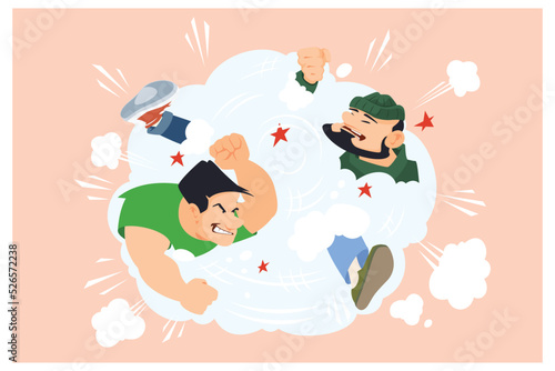 Fight in clouds of dust. Illustration for internet and mobile website.