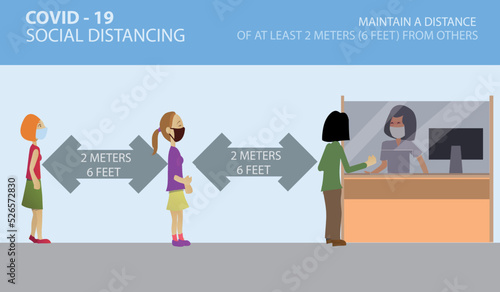 Drawing of people social distancing because of Covid