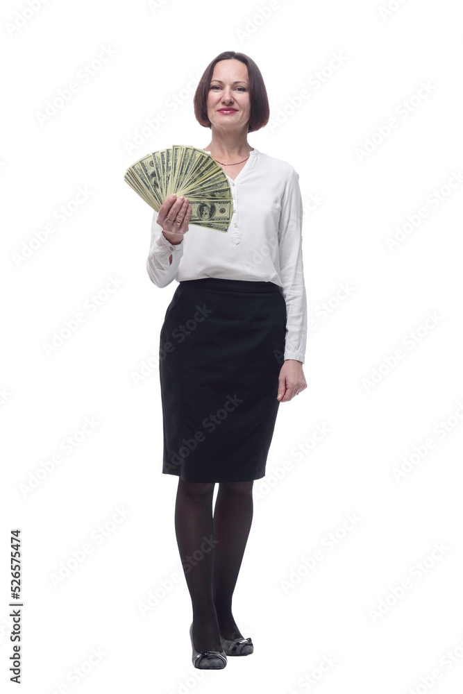 confident business woman showing a fan of banknotes. confident business woman showing a fan of banknotes.