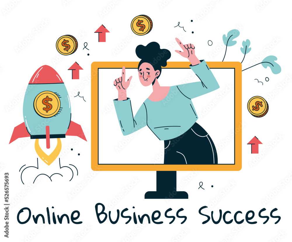 Online internet business development start up marketing network abstract doodle line style concept isolated design element illustration