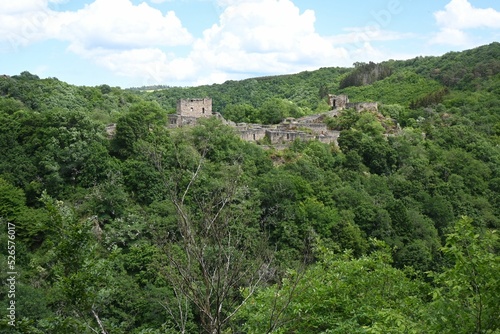 Aerial view of the Schmidtburg Hunsruck castle in the green hills photo