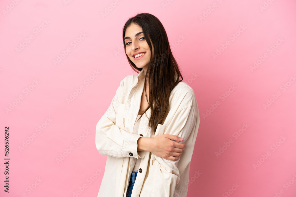 Young caucasian woman isolated on pink background laughing Young caucasian woman isolated on pink background laughing