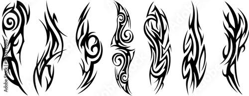 Vector tribal tattoo. Silhouette illustration. Isolated abstract element set.
