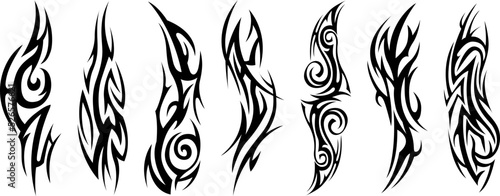 Vector tribal tattoo. Silhouette illustration. Isolated abstract element set.
