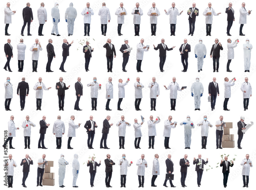 collage of a man in full growth displaying many professions and position