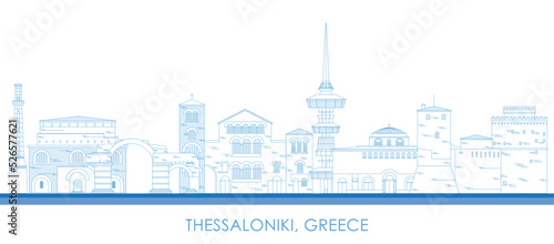 Outline Skyline panorama of city of Thessaloniki, Greece - vector illustration photo