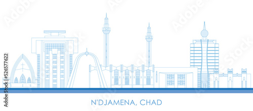 Outline Skyline panorama of city of N'djamena, Chad - vector illustration
