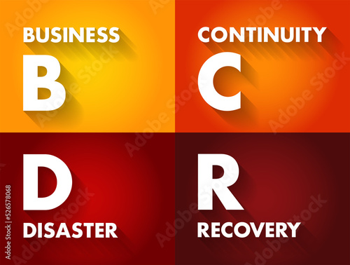 BCDR Business Continuity Disaster Recovery - minimize the effects of outages and disruptions on business operations, acronym text concept background photo