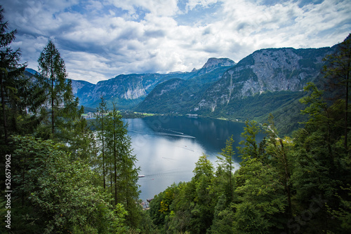 Hallstätter See mit Bäumen im Vordergrund