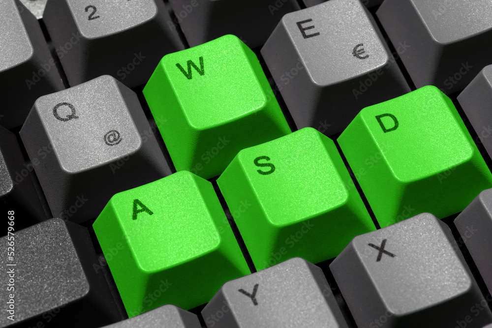 Closeup of colored keys on a gaming keyboard Closeup of colored keys on a gaming keyboard