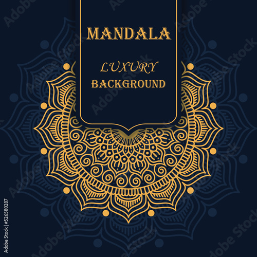 Luxury ornamental mandala design background in gold color and royal wedding invitation template with mandala design pattern