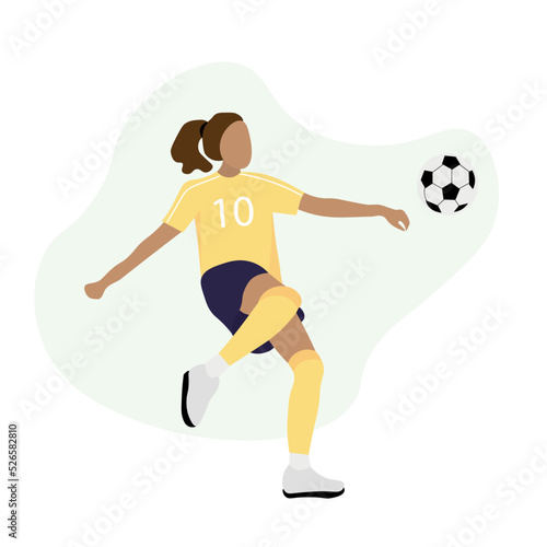 Woman playing soccer on white background