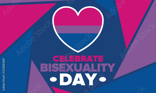 Celebrate Bisexuality Day. Bisexual Pride and Bi Visibility Day. Bisexual flag. Coming out. Celebrated annual in September 23. Festival and parade. Poster, card, banner, template, background. Vector