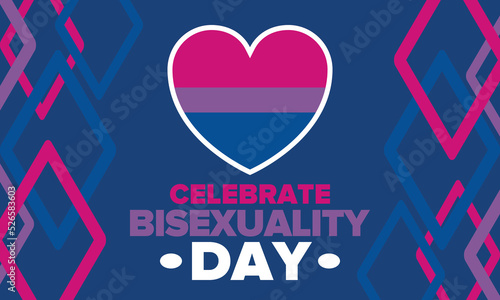 Celebrate Bisexuality Day. Bisexual Pride and Bi Visibility Day. Bisexual flag. Coming out. Celebrated annual in September 23. Festival and parade. Poster, card, banner, template, background. Vector