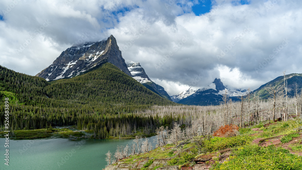 Classic Glacier National Park scene with mountains and lake