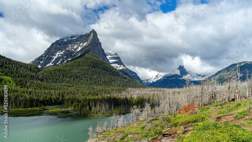 Classic Glacier National Park scene with mountains and lake